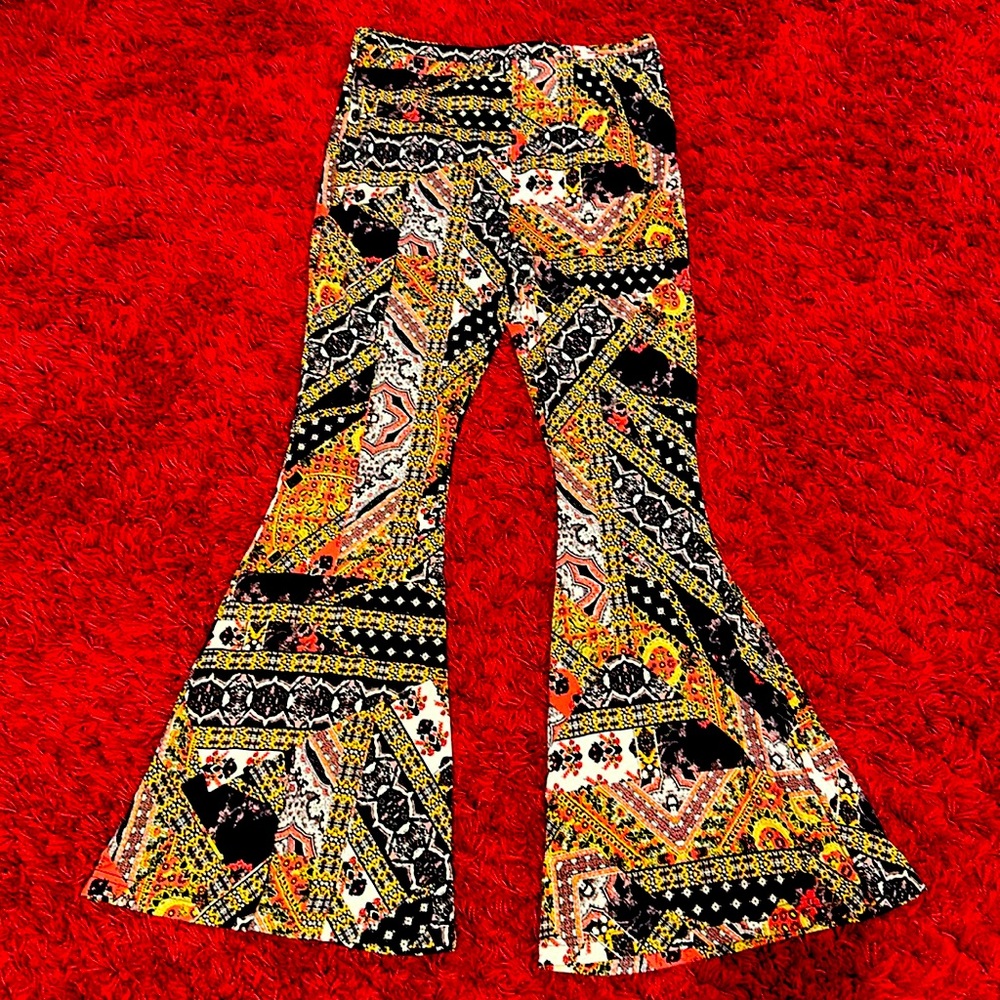 Free People Red and Yellow Flare Pants